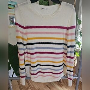 Gap Women's Striped Sweater - Cream with Multicolor Stripes